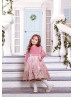 Dusty Rose Velvet Pineapple Embroidered Lace Vintage Flower Girl Dress